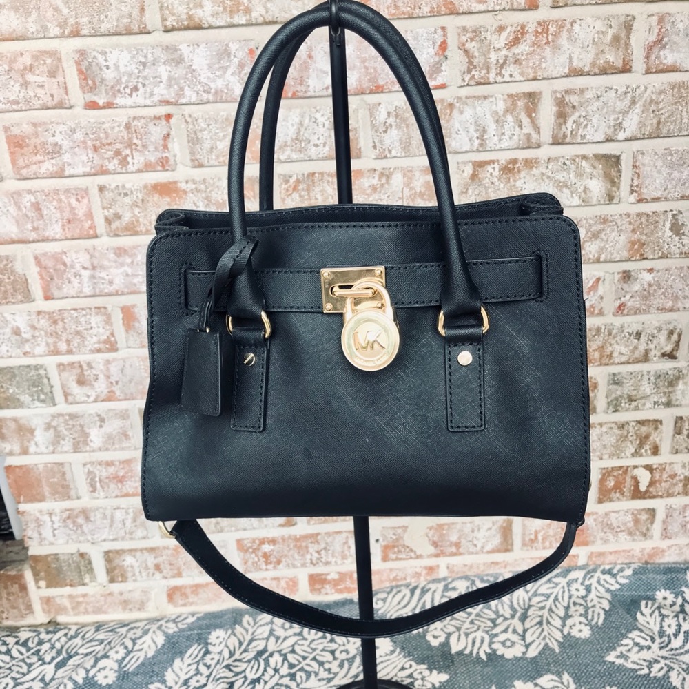 MICHAEL Michael Kors Black Satchel with Gold Details